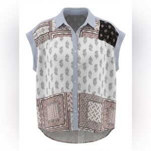 LORD & TAYLOR WOMENS SLEEVELESS BLOUSE SIZE 2X LIGHT BLUE/MULTICOLORED